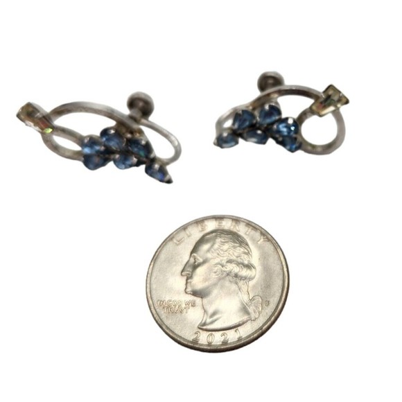 Star Art Sterling Blue White Rhinestone Screwback Earrings Vintage Signed Estate - Picture 5 of 9